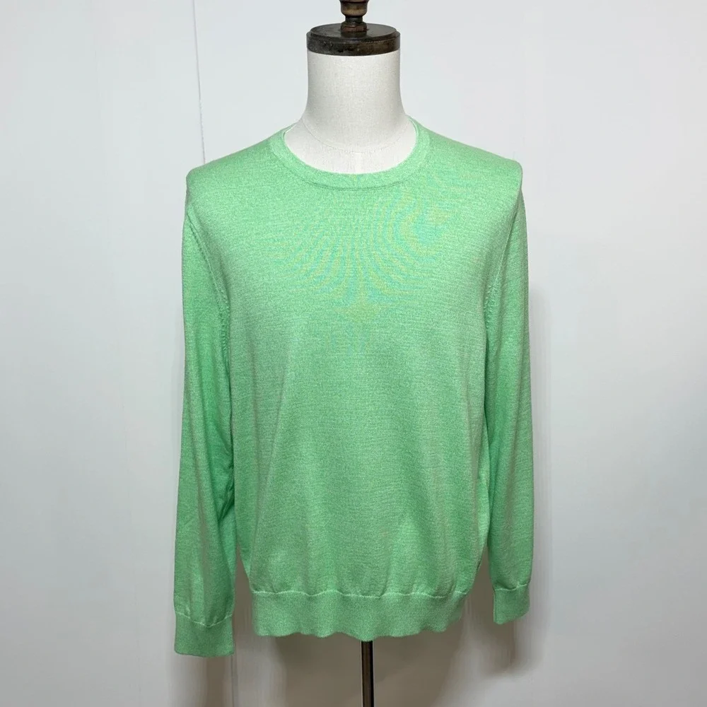 NEW Lands End Sweater Mens Large 42-44 Green Supima Cotton Pullover Long Sleeve